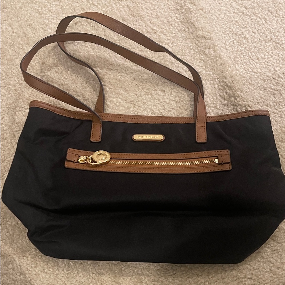 Michael Kors Black and Brown Nylon/ leather Shoulder Tote Bag